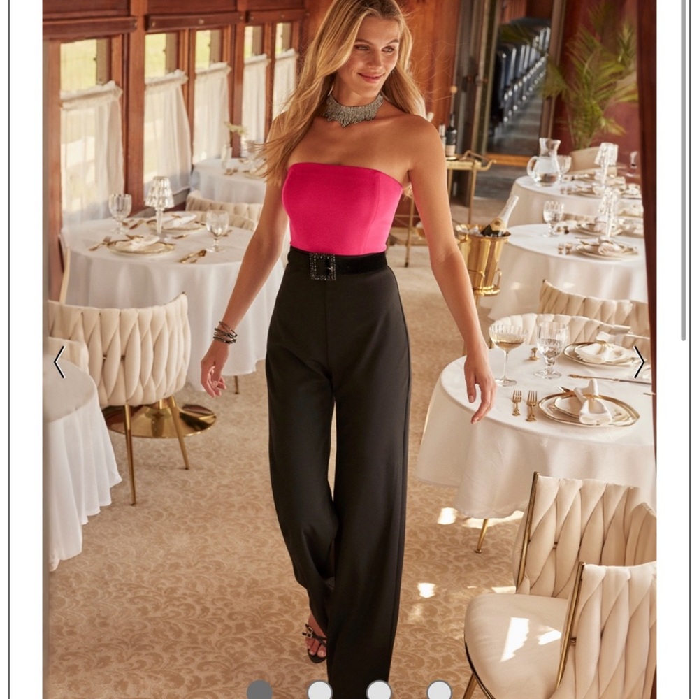 White House Black Market Pink and Black Strapless Jumpsuit